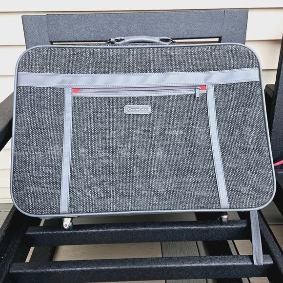 Oscar de la Renta Vintage Suitcase travel bag wheels tweed gray 25 inch - Picture 3 of 17